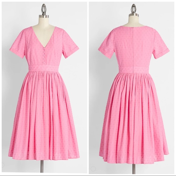 Modcloth Dresses & Skirts - ModCloth Fab Fit & Flare Dress Pink Swiss Dot NWT